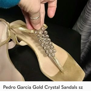 Pedro Garcia Gold Crystal Sandal Sz 10